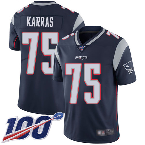 New England Patriots Football #75 Vapor Untouchable 100th Season Limited Navy Blue Men Ted Karras Home NFL Jersey->youth nfl jersey->Youth Jersey